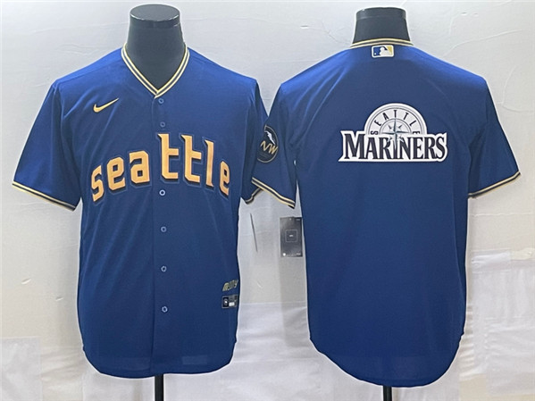 Men's Seattle Mariners Royal 2023 City Connect Team Big Logo Cool Base Stitched Baseball Jersey